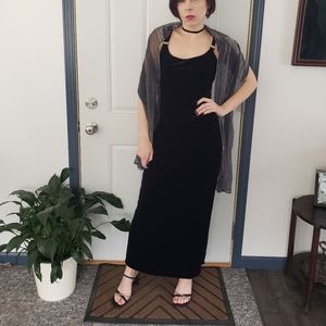 Y2K Slinky Velvet Prom Dress with Silver Shawl